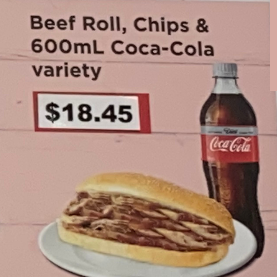 Beef Roll, Chips & 600ml Coca-Cola variety