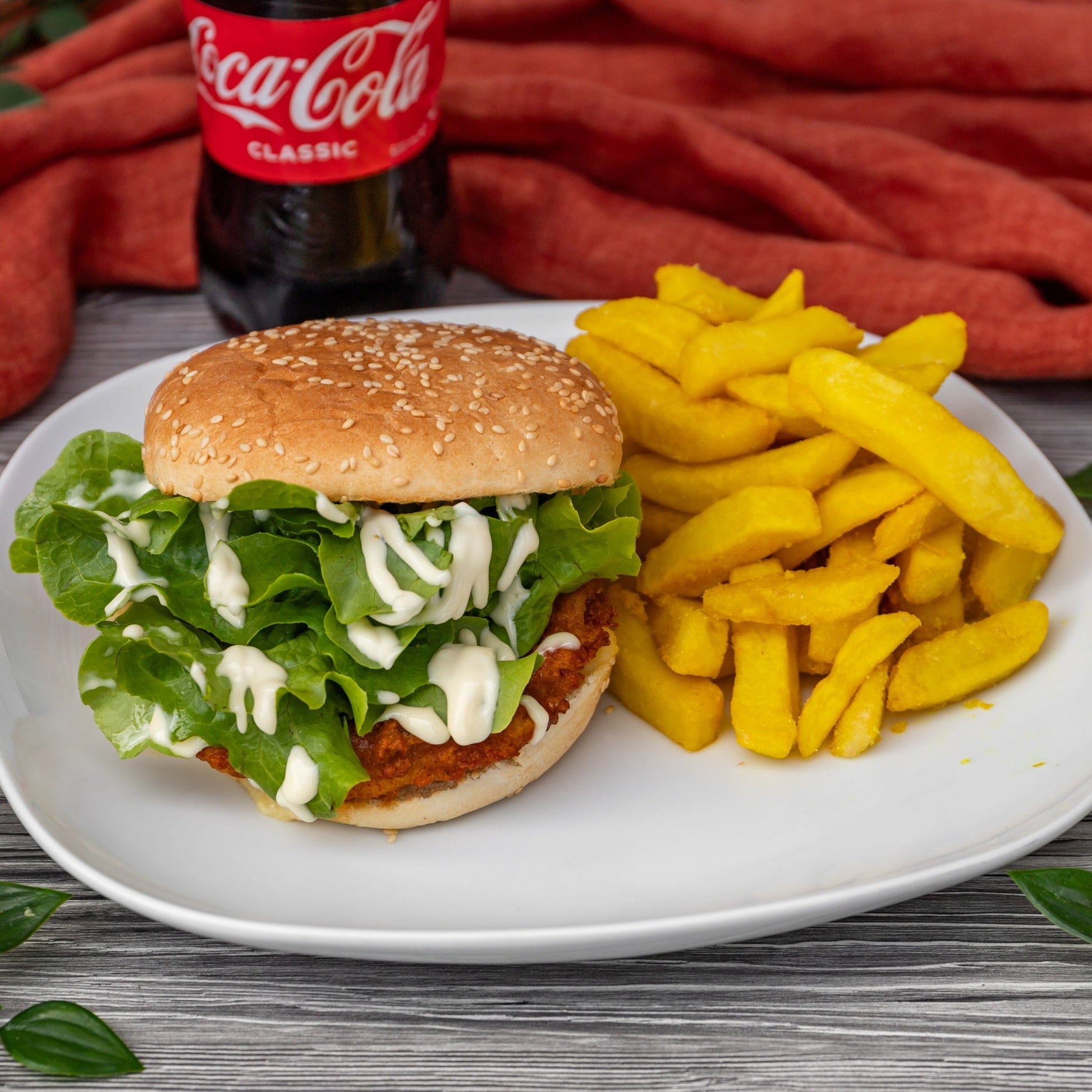 Chicken Burger, Chips & 600ml Coca-Cola