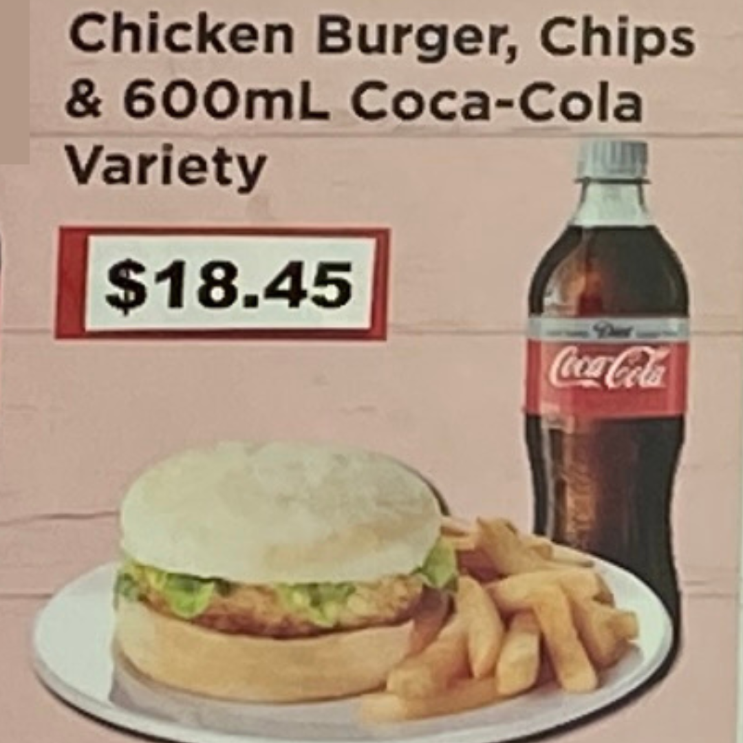 Chicken Burger, Chips & 600ml Coca-Cola