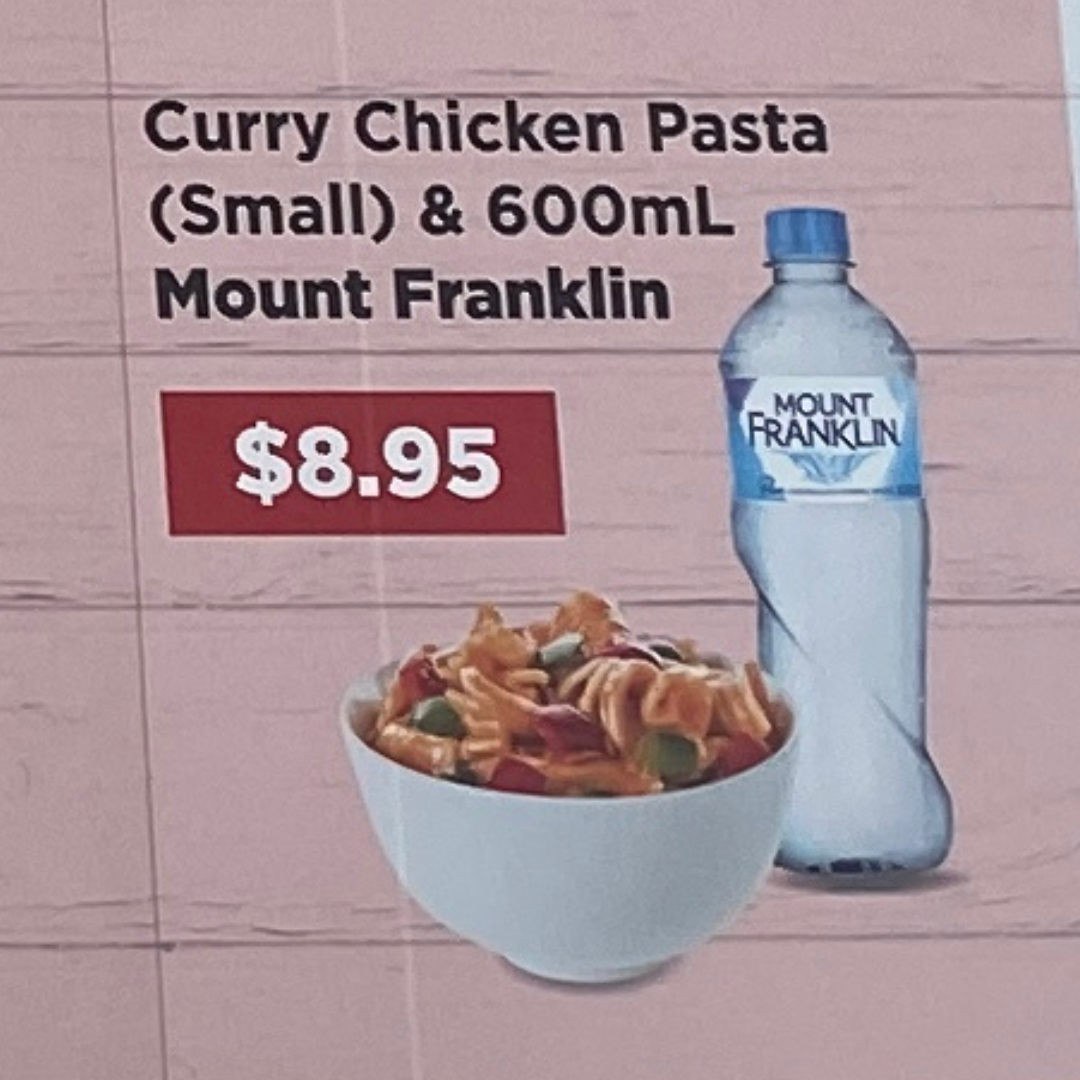 Curry Chicken Pasta (Small) & 600ml Mount Franklin Water Meal Deal