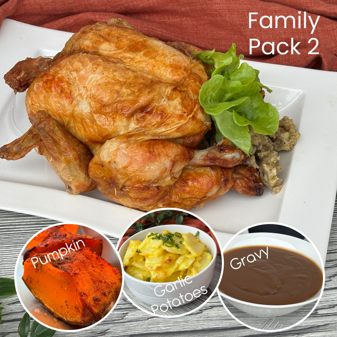 Family Pack 2 - Lrg Chicken, Lge Garlic Potatoes, 4 Pumpkin & Sml Gravy