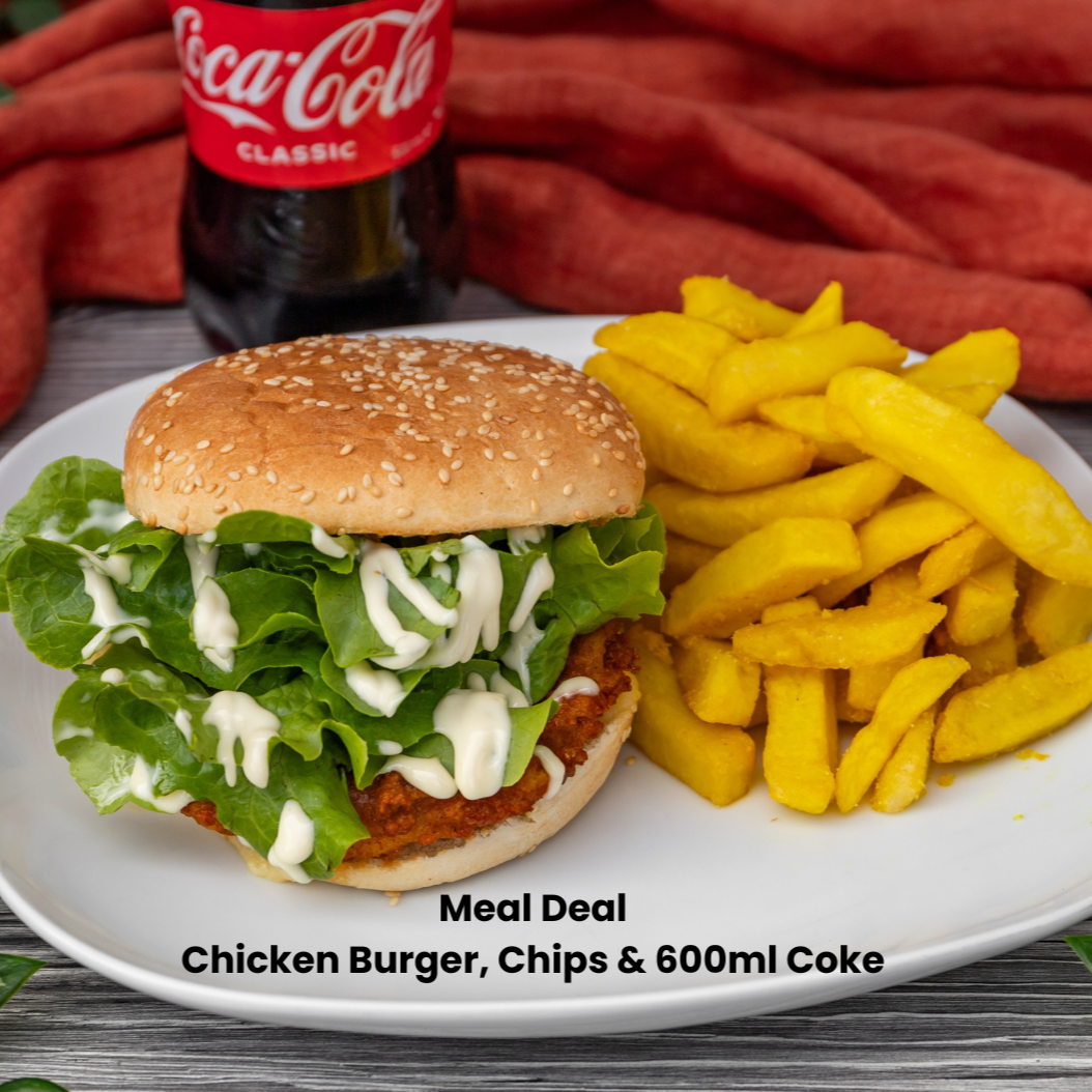 Chicken Burger, Chips & 600ml Coca-Cola